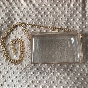 CLEAR CROSSBODY BOX BAG/CLUTCH WITH GOLD CHAIN